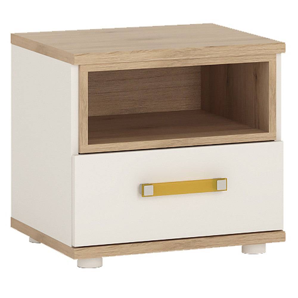4 Kids 1 Drawer Bedside Cabinet in Light Oak & White High Gloss - Price Crash Furniture