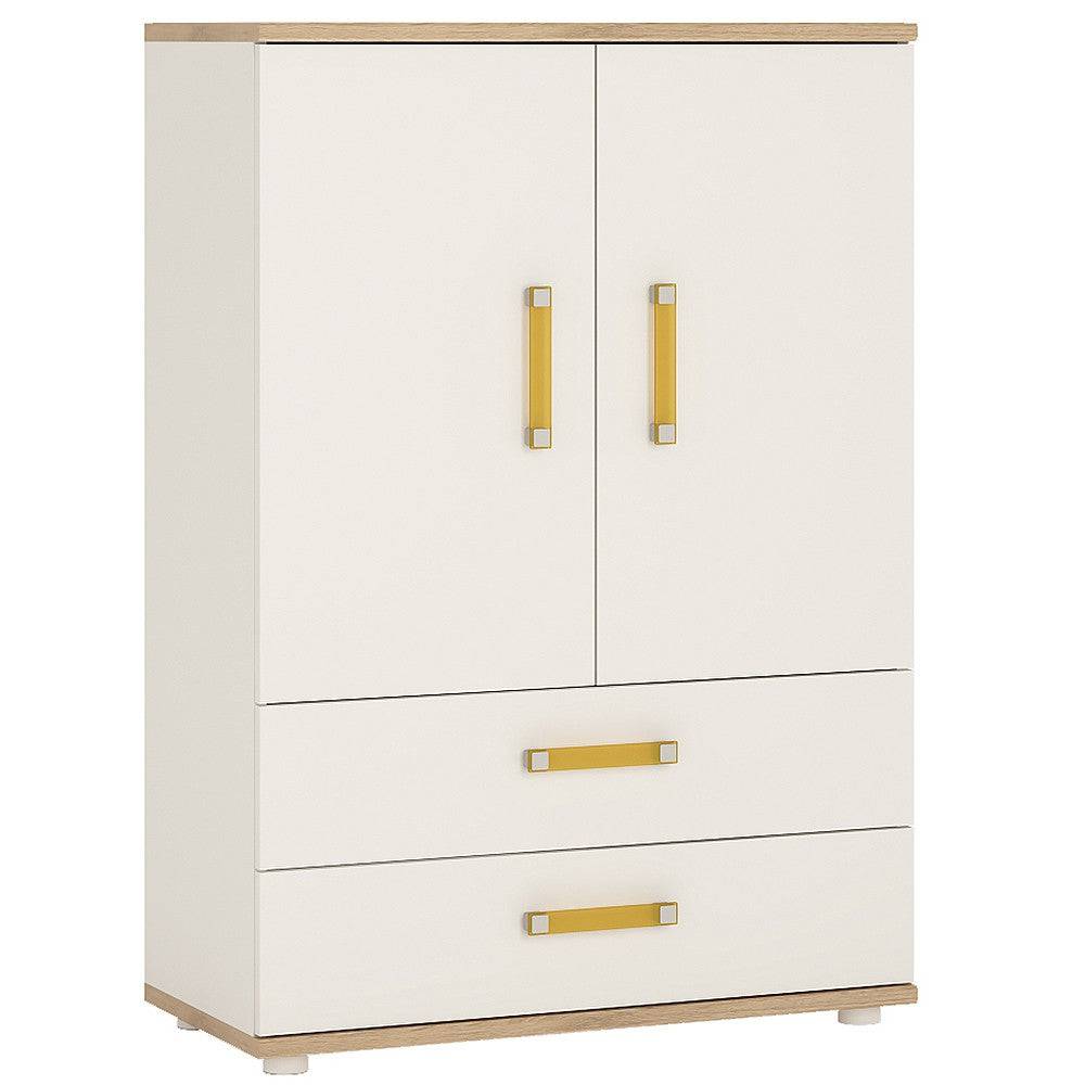 4 Kids 2 Door 2 Drawer Cabinet in Light Oak & White High Gloss - Price Crash Furniture
