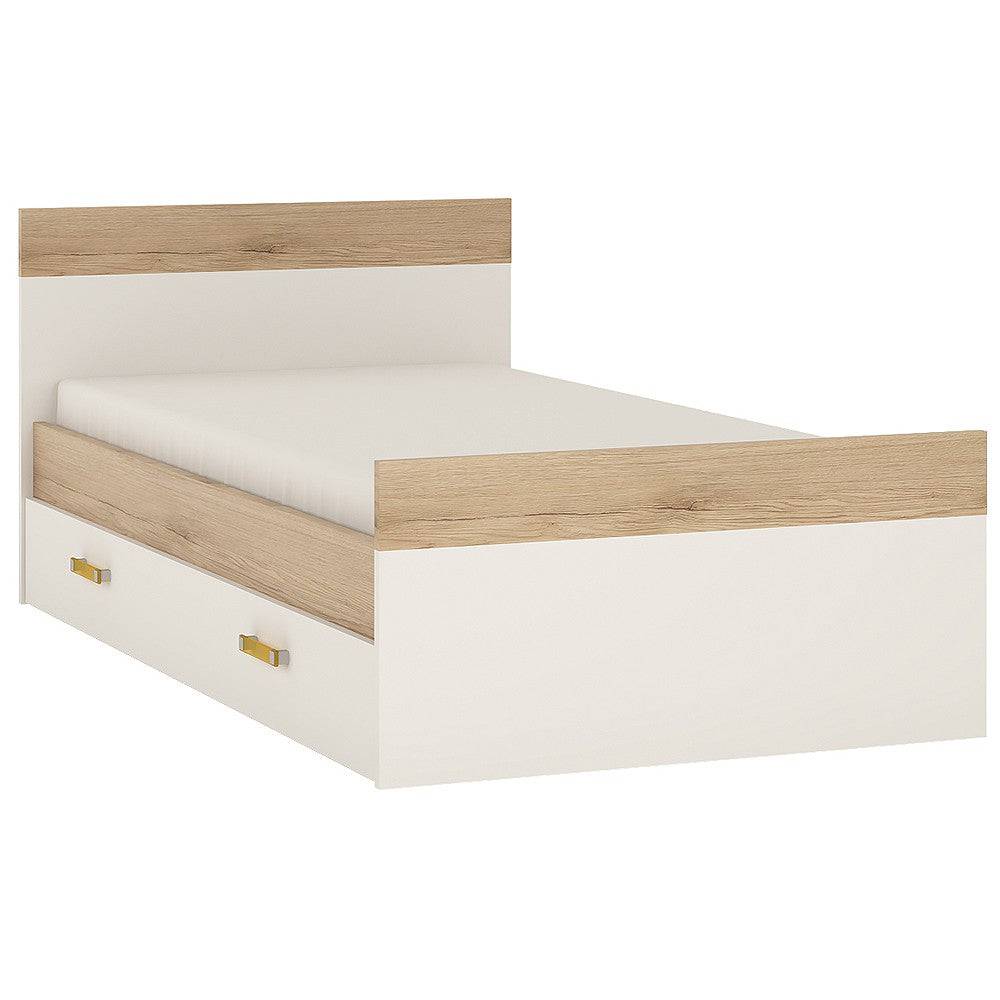 4 Kids Single Bed With Under Bed Drawer In Light Oak And White High Gloss - Price Crash Furniture