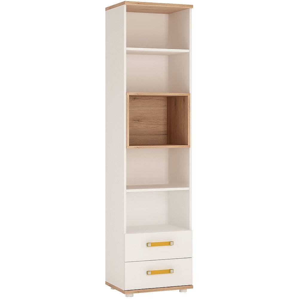 4 Kids Tall 2 Drawer Bookcase In Light Oak And White High Gloss - Price Crash Furniture