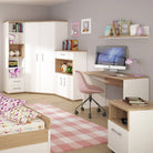 4KIDS 1 Drawer Bedside Cabinet in Light Oak and White High Gloss with Opalino Handles - Price Crash Furniture