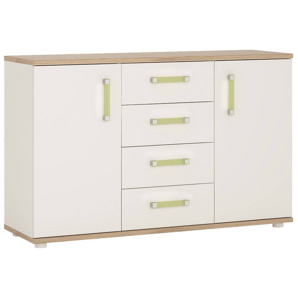 4KIDS 2 Door 4 Drawer Sideboard In Light Oak And White High Gloss With Lemon Handles - Price Crash Furniture
