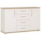 4KIDS 2 Door 4 Drawer Sideboard In Light Oak And White High Gloss With Lilac Handles - Price Crash Furniture