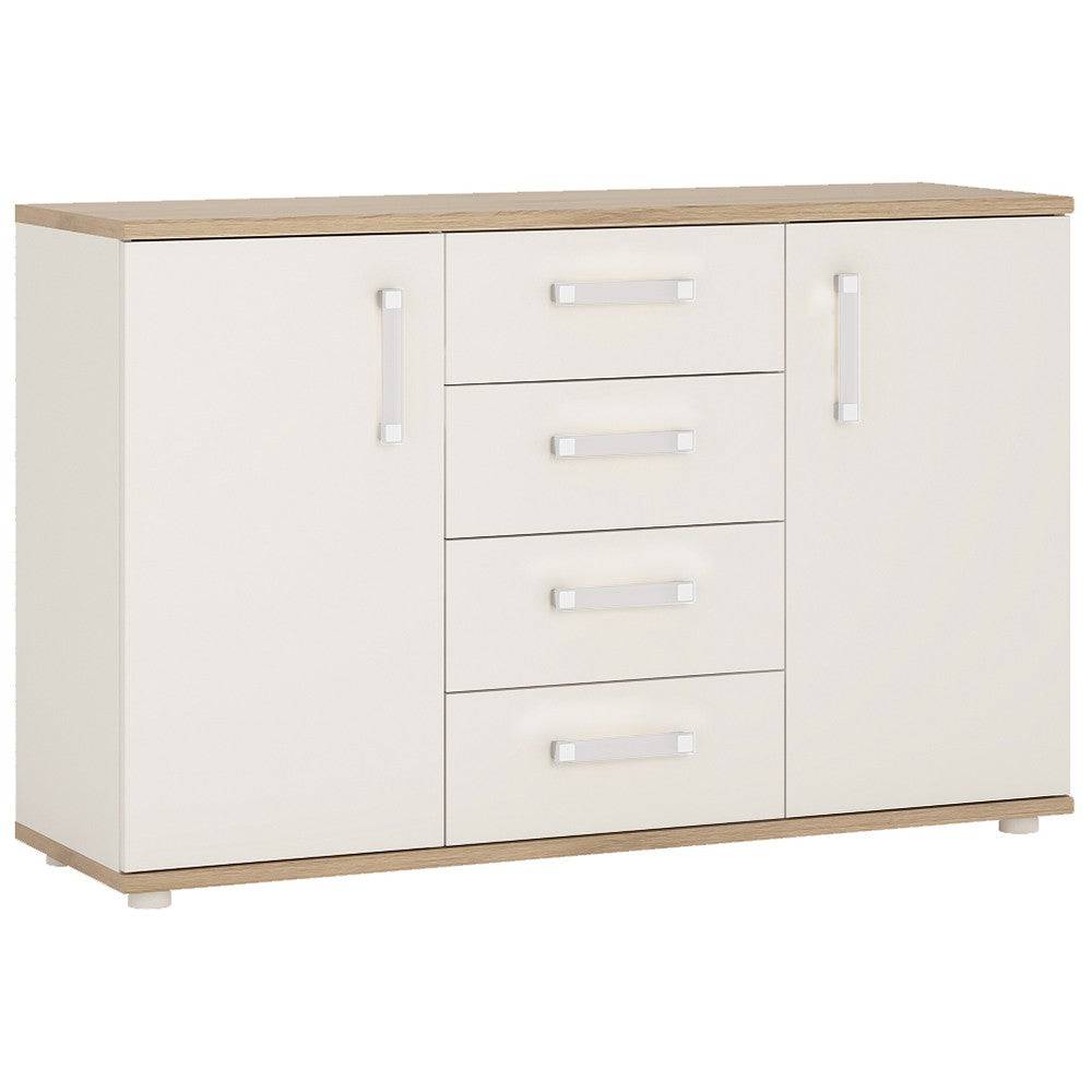 4KIDS 2 Door 4 Drawer Sideboard In Light Oak And White High Gloss With Opalino Handles - Price Crash Furniture