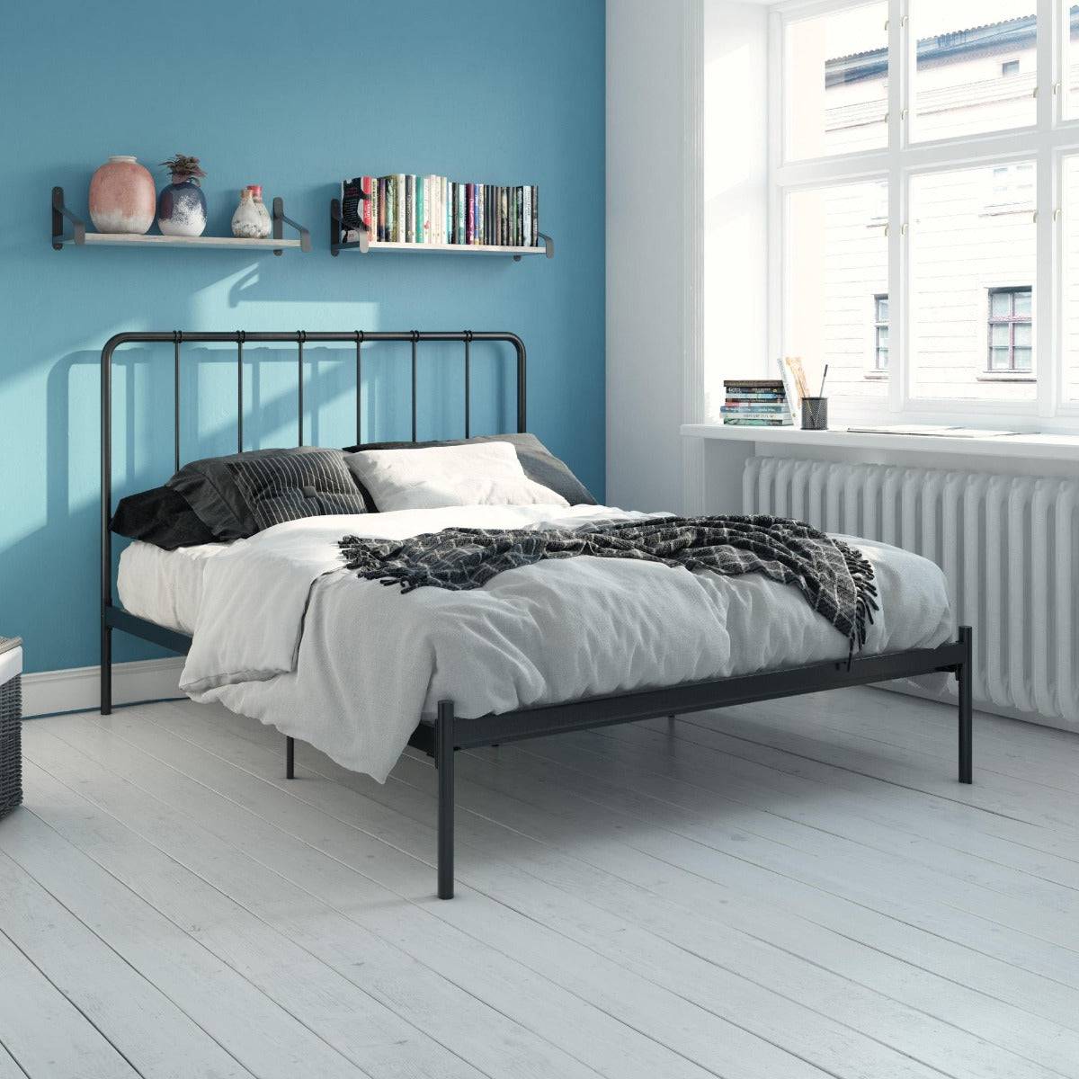 Aaron Black Metal UK King Size Bed (USA Queen Size) by Dorel - Price Crash Furniture