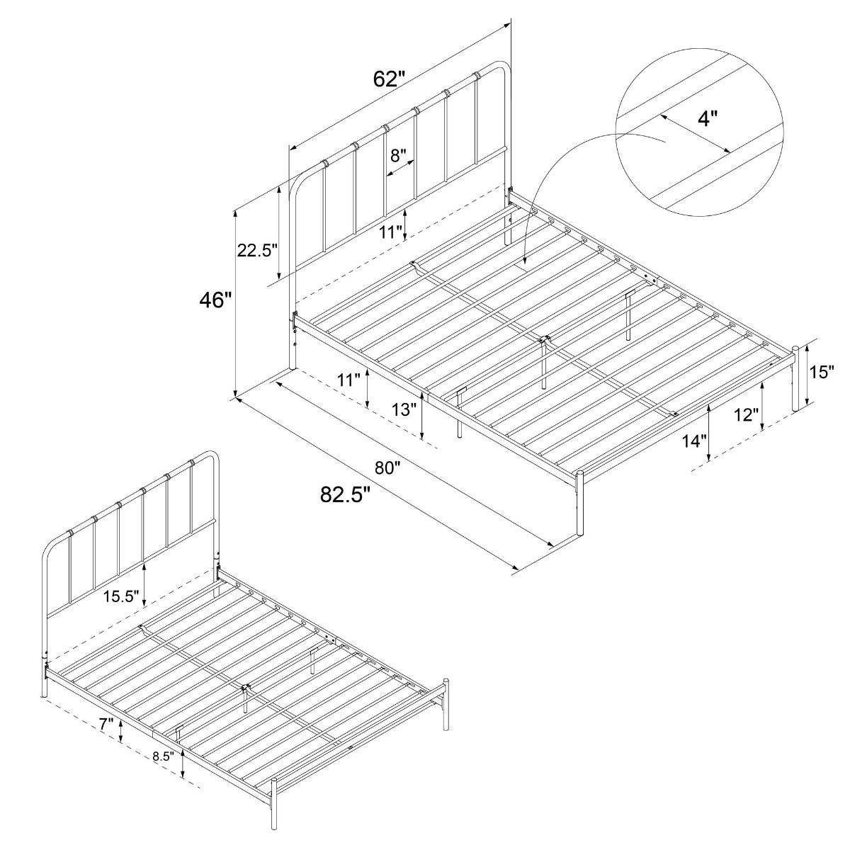 Aaron Black Metal UK King Size Bed (USA Queen Size) by Dorel - Price Crash Furniture