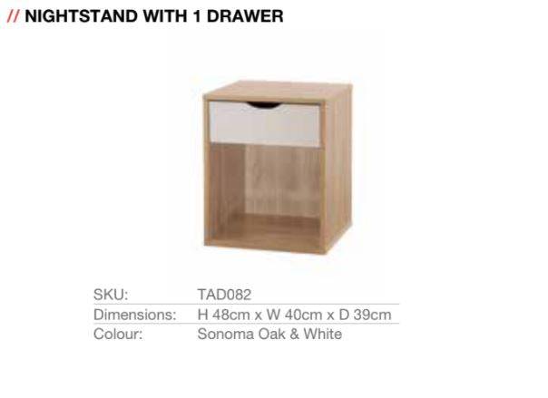 Alton 1 Drawer Nightstand in Sonoma oak and White by TAD - Price Crash Furniture