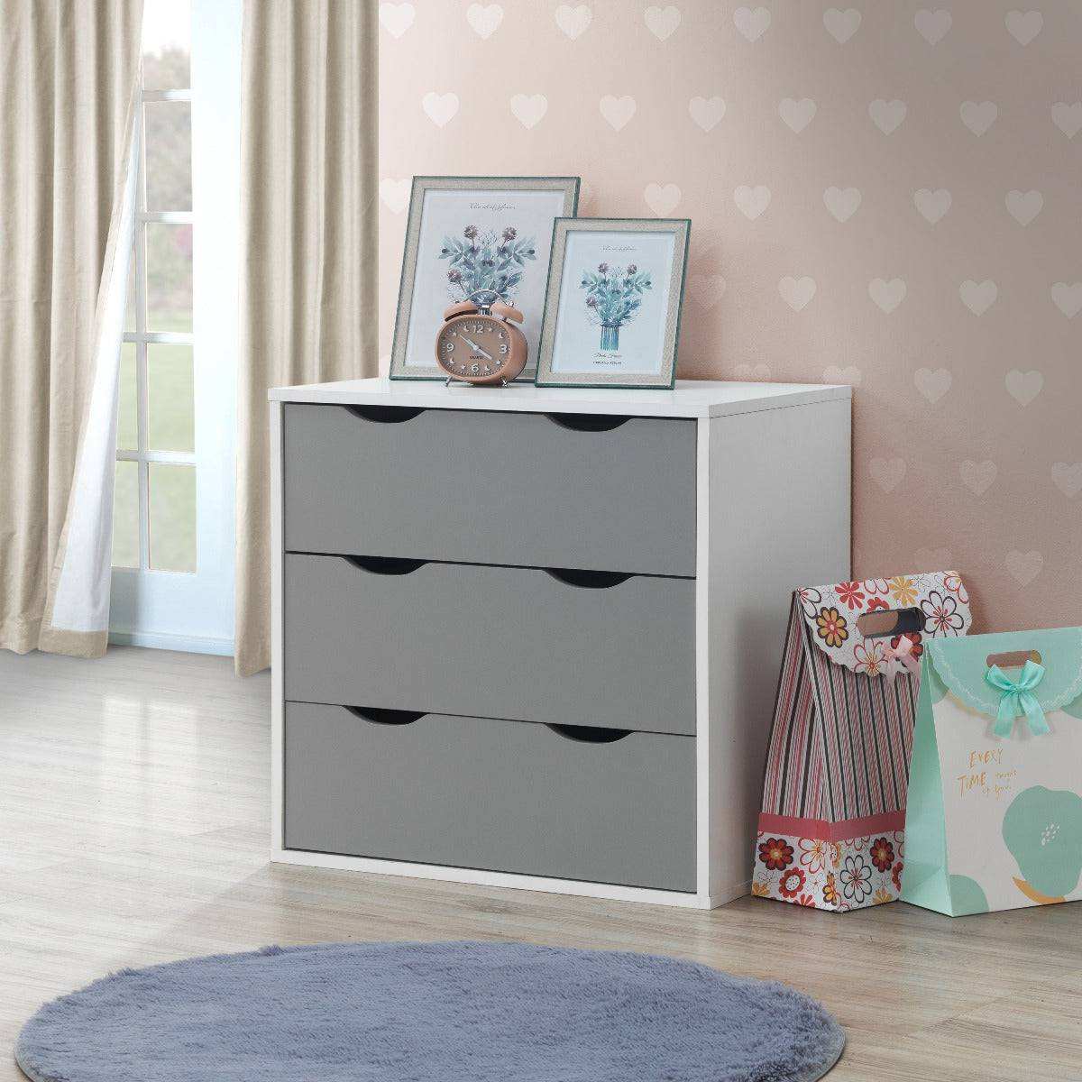 Alton 3 Drawer Chest of Drawers in Grey and White by TAD - Price Crash Furniture