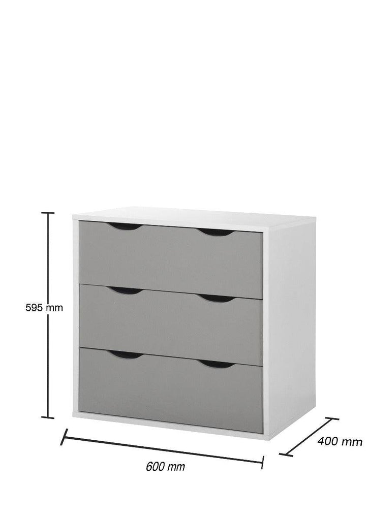 Alton 3 Drawer Chest of Drawers in Grey and White by TAD - Price Crash Furniture