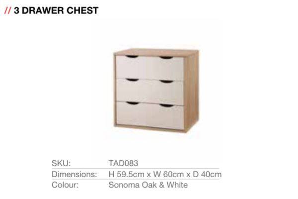 Alton 3 Drawer Chest of Drawers in Sonoma oak and White by TAD - Price Crash Furniture