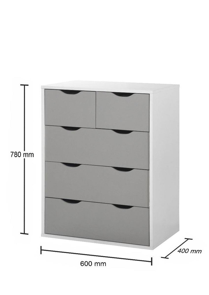 Alton 5 Drawer Chest of Drawers in Grey and White by TAD - Price Crash Furniture