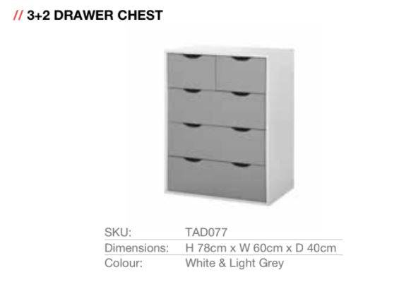 Alton 5 Drawer Chest of Drawers in Grey and White by TAD - Price Crash Furniture