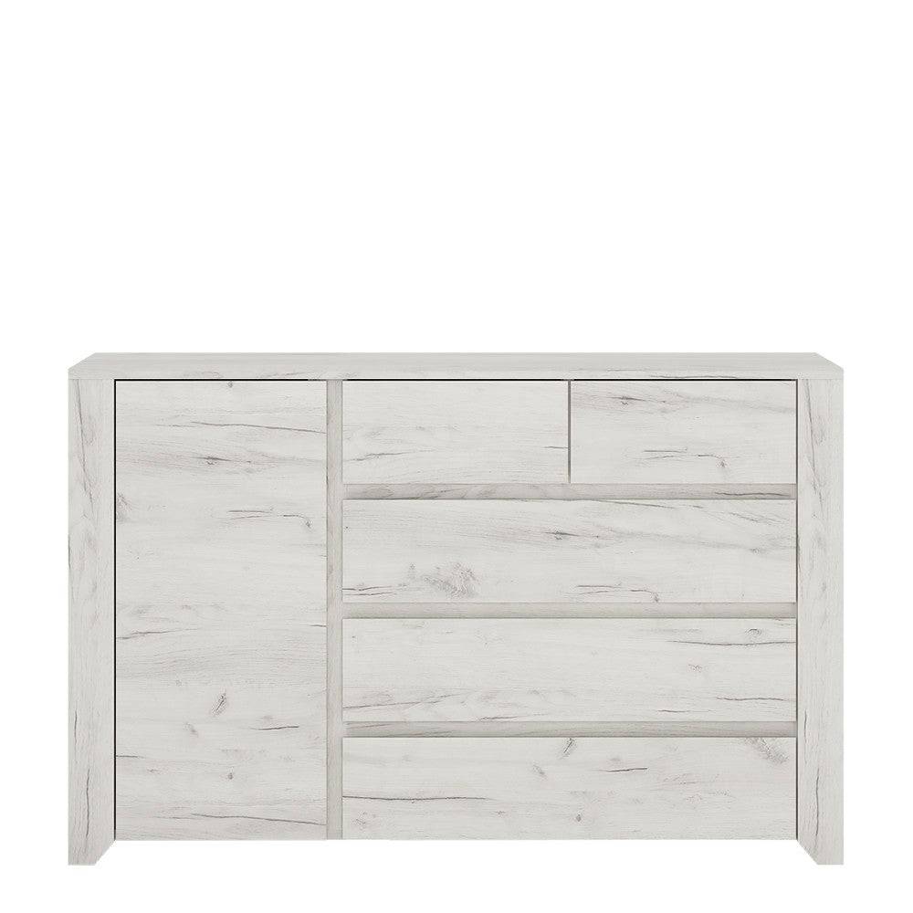 Angel 1 Door 2+3 drawer Chest of Drawers / Sideboard in White Oak - Price Crash Furniture