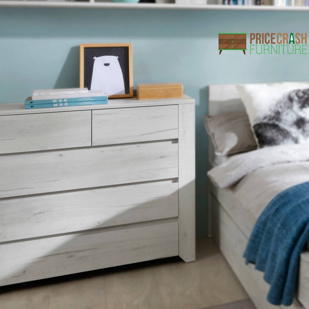 Angel 2+3 Drawer Chest of Drawers in White Oak - Price Crash Furniture