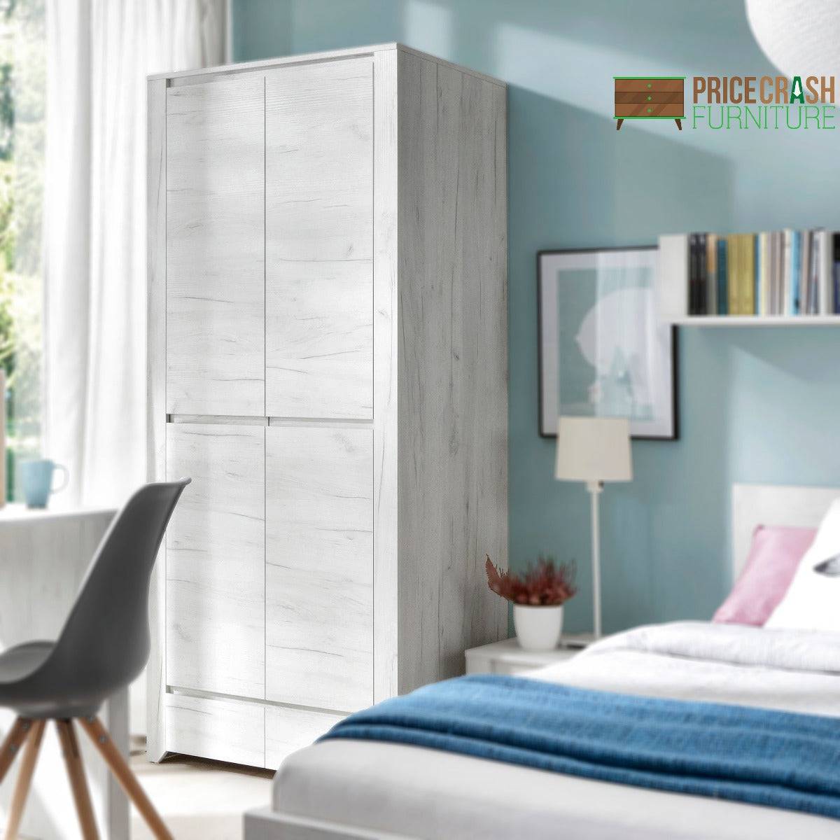 Angel 2 Door 2 Drawer Fitted Wardrobe in White Oak - Price Crash Furniture