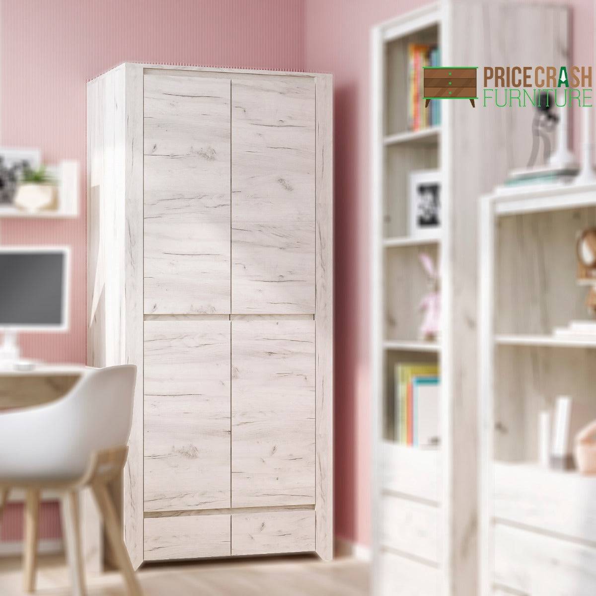 Angel 2 Door 2 Drawer Fitted Wardrobe in White Oak - Price Crash Furniture