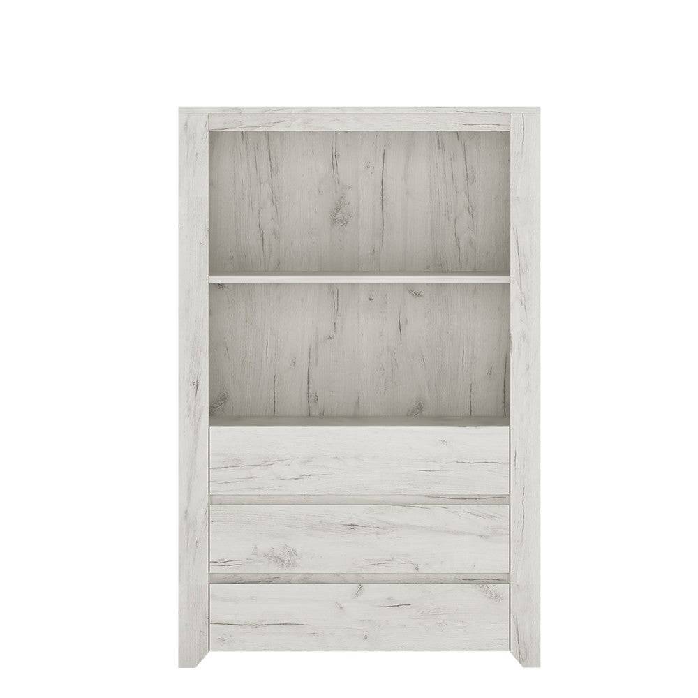 Angel 3 Drawer Cupboard with Open Shelf in White Oak - Price Crash Furniture