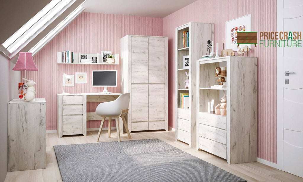 Angel 3 Drawer Cupboard with Open Shelf in White Oak - Price Crash Furniture