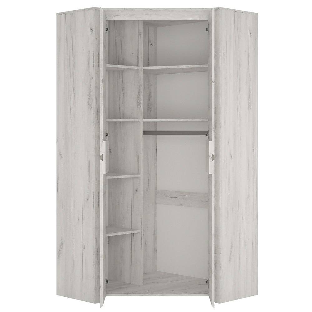 Angel Corner Fitted Wardrobe in White Oak - Price Crash Furniture