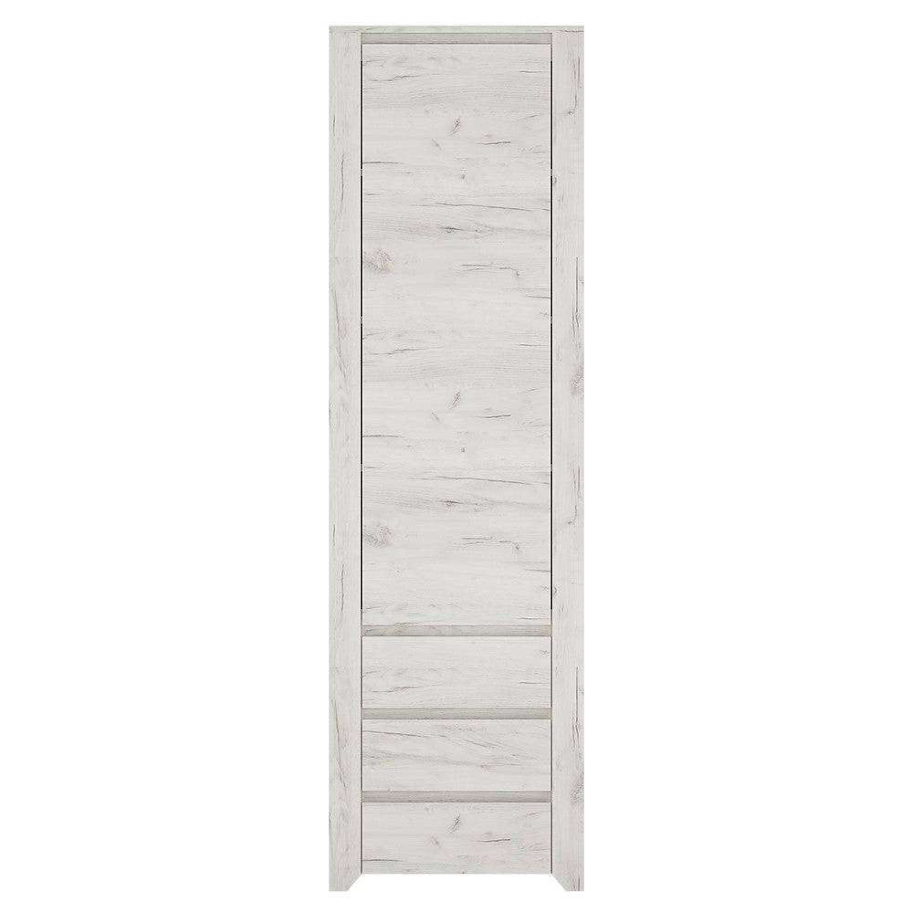 Angel Tall Narrow One Door 3 Drawer Cupboard in White Oak - Price Crash Furniture