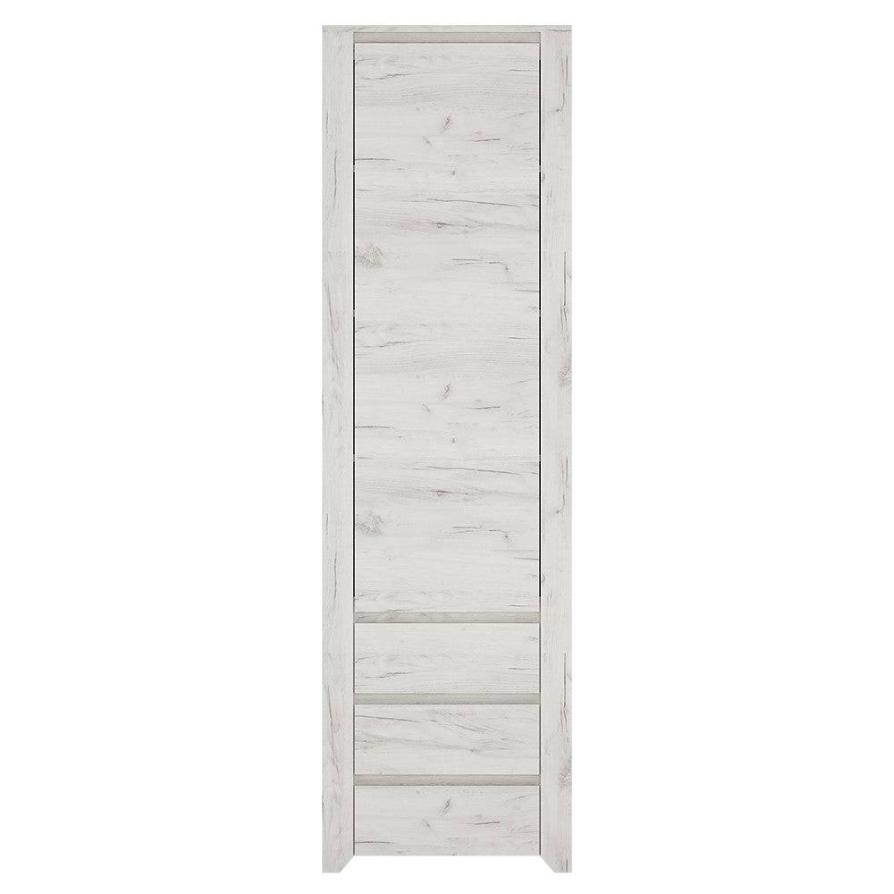 Angel Tall Narrow One Door 3 Drawer Cupboard in White Oak - Price Crash Furniture