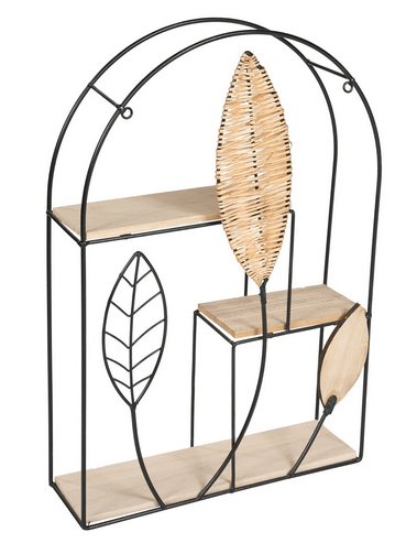 Arched Metal Framed Rattan Leaf Shelf Unit - Price Crash Furniture
