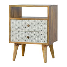 ArtHaus Collection Geometric Printed 2 Drawer Bedside With Open Slot - Price Crash Furniture