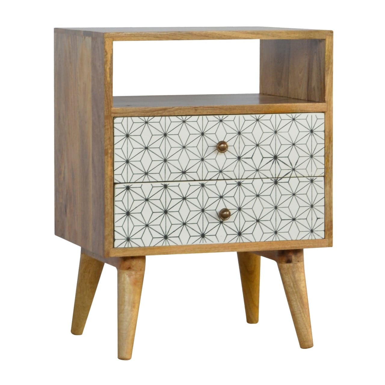 ArtHaus Collection Geometric Printed 2 Drawer Bedside With Open Slot - Price Crash Furniture