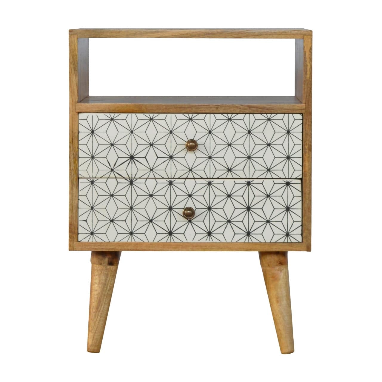 ArtHaus Collection Geometric Printed 2 Drawer Bedside With Open Slot - Price Crash Furniture