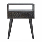 Ash Black Carved Drawer Bedside Table - Price Crash Furniture