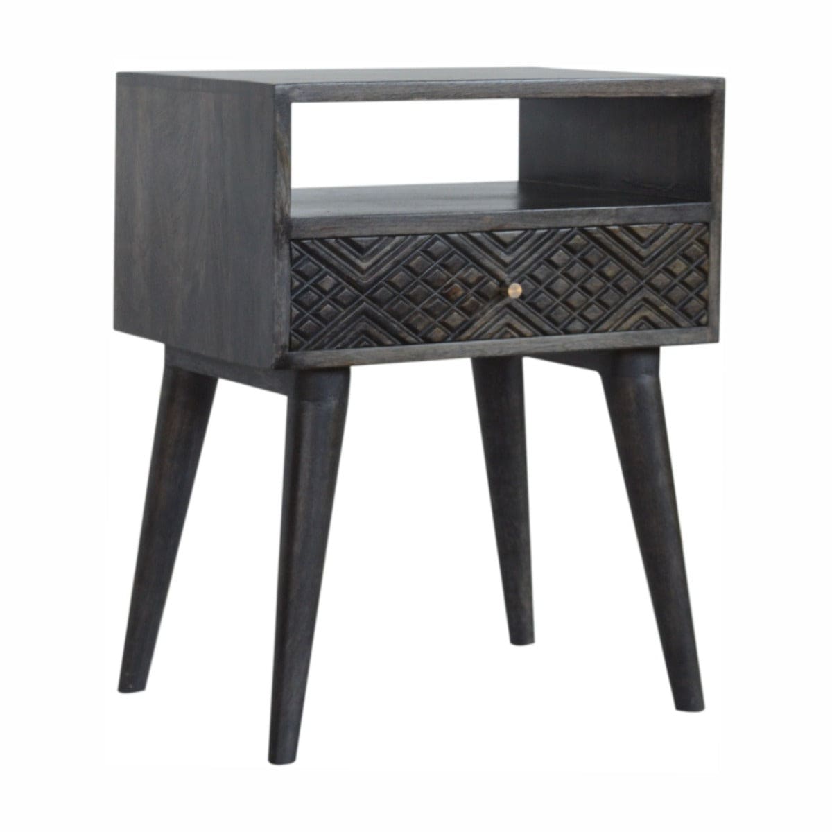 Ash Black Carved Drawer Bedside Table - Price Crash Furniture