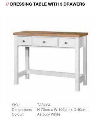 Astbury 3 Drawer Dressing Table / Console Table by TAD - Price Crash Furniture