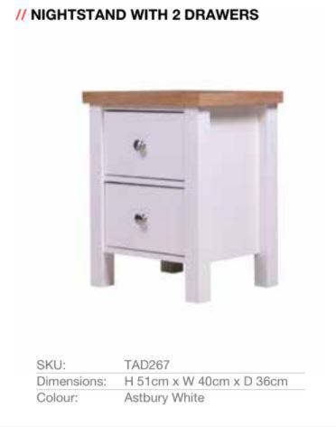Astbury 2 Drawer Bedside Table / Side Table by TAD - Price Crash Furniture