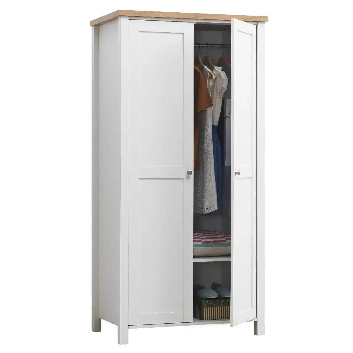 Astbury 2 Door Wardrobe in White & Oak Finish by TAD - Price Crash Furniture