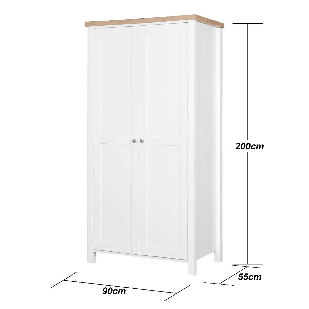 Astbury 2 Door Wardrobe in White & Oak Finish by TAD - Price Crash Furniture