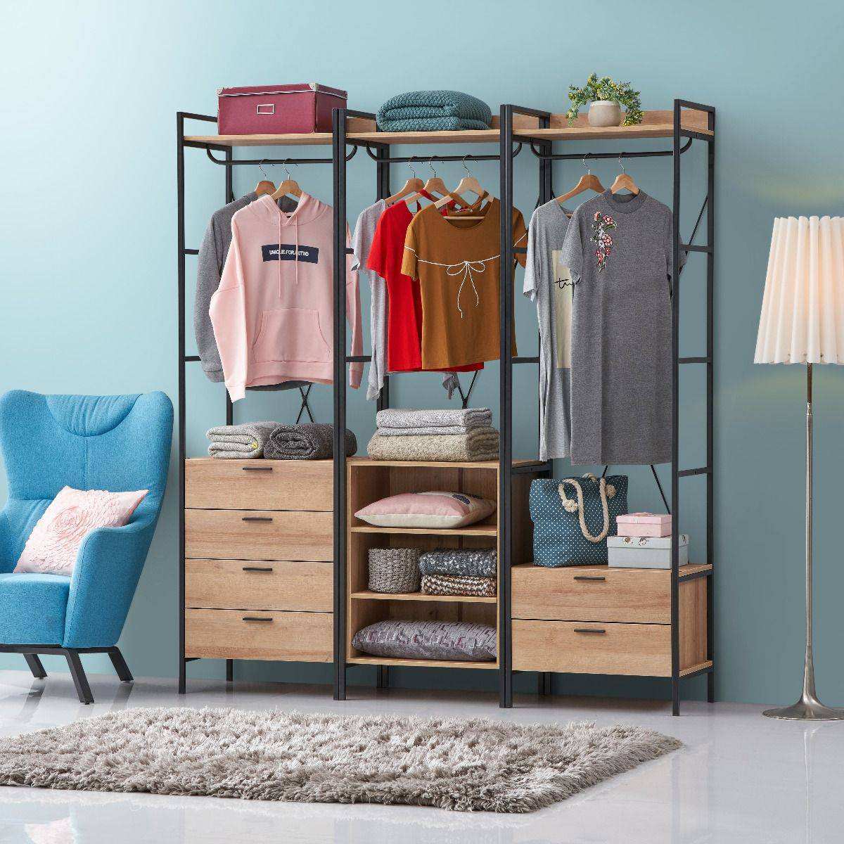 Claire Bedroom Open Wardrobe Riviera Oak - Price Crash Furniture