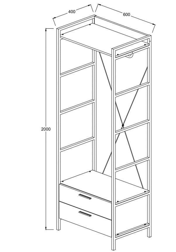 Claire Bedroom - Open Wardrobe Riviera Oak - Bedroom Furniture - 2 Drawer - Price Crash Furniture