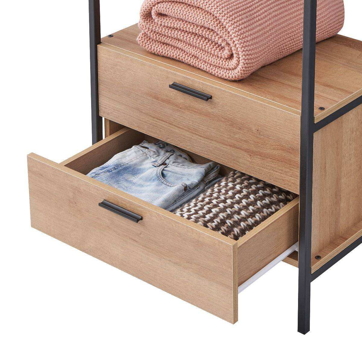 Claire Bedroom Open Wardrobe Riviera Oak 2 Drawer - Price Crash Furniture