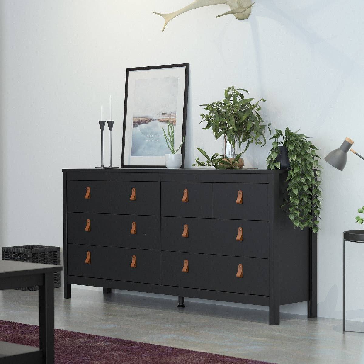 Barcelona Large Wide (4+4) 8 Drawer Chest of Drawers in Matt Black - Price Crash Furniture