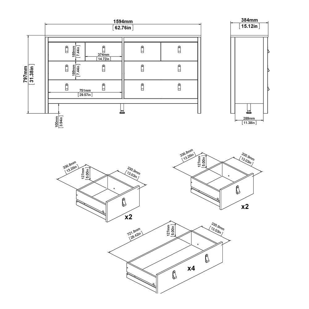 Barcelona Large Wide (4+4) 8 Drawer Chest of Drawers in Matt Black - Price Crash Furniture