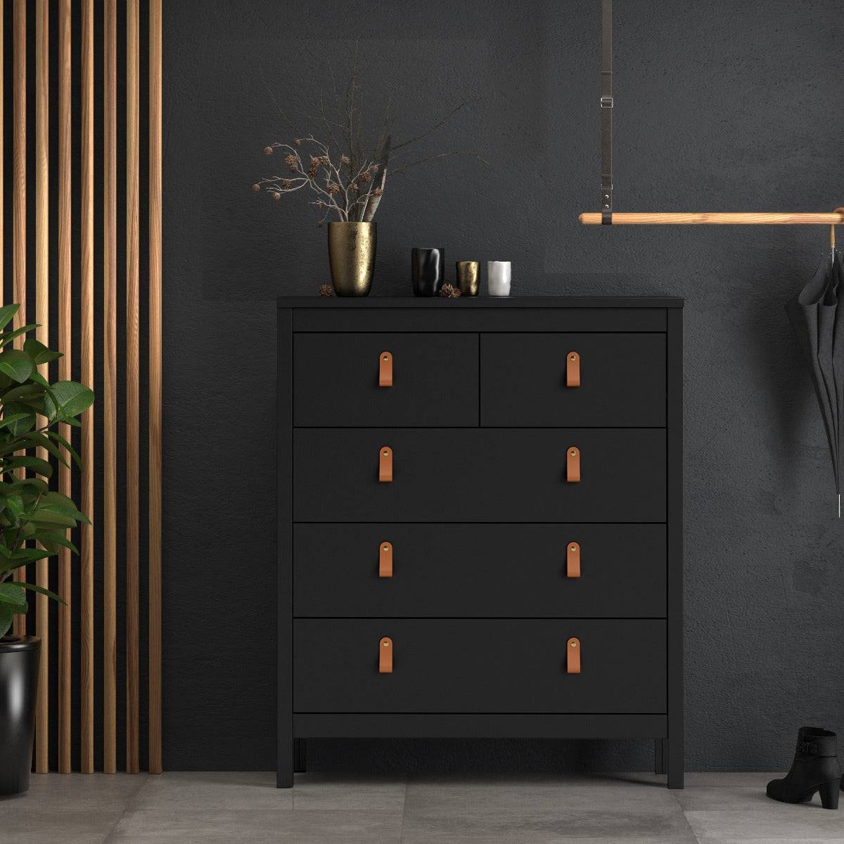 Barcelona Shaker Style (3+2) 5 Drawer Chest of Drawers in Matt Black - Price Crash Furniture