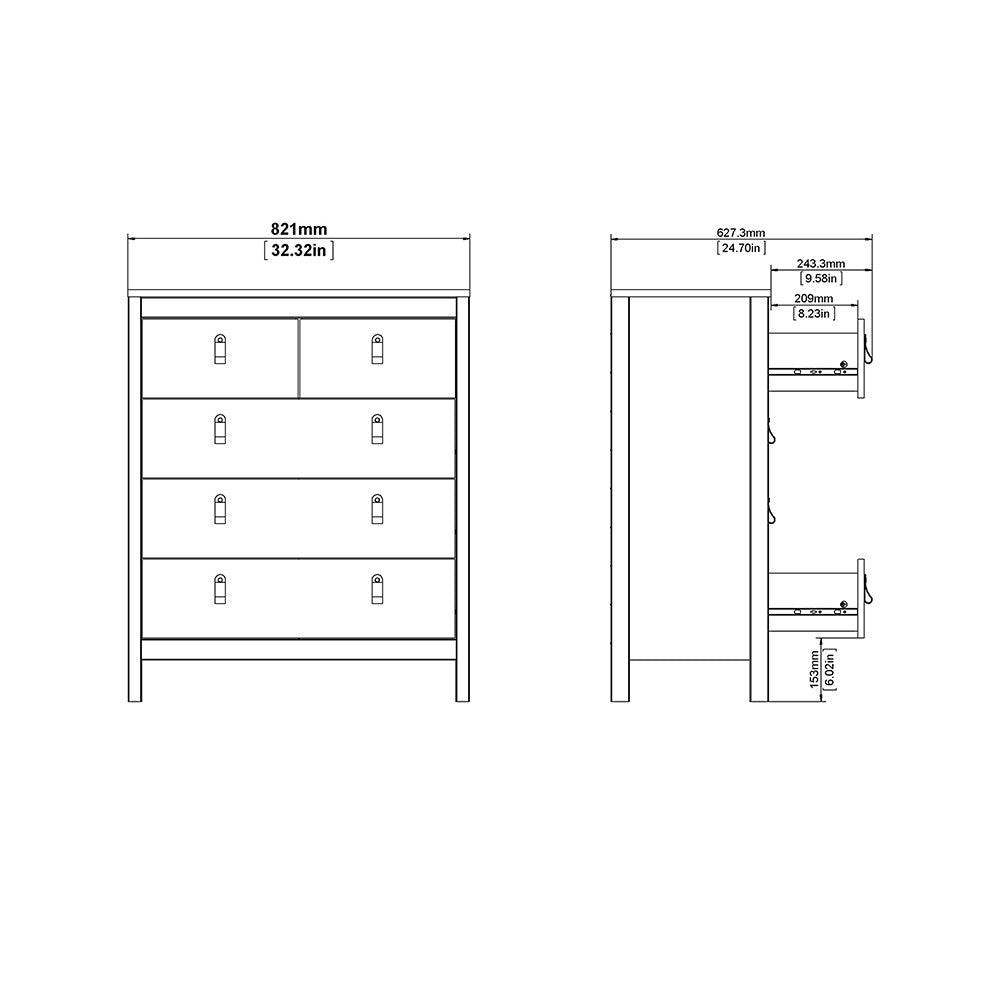 Barcelona Shaker Style (3+2) 5 Drawer Chest of Drawers in Matt Black - Price Crash Furniture