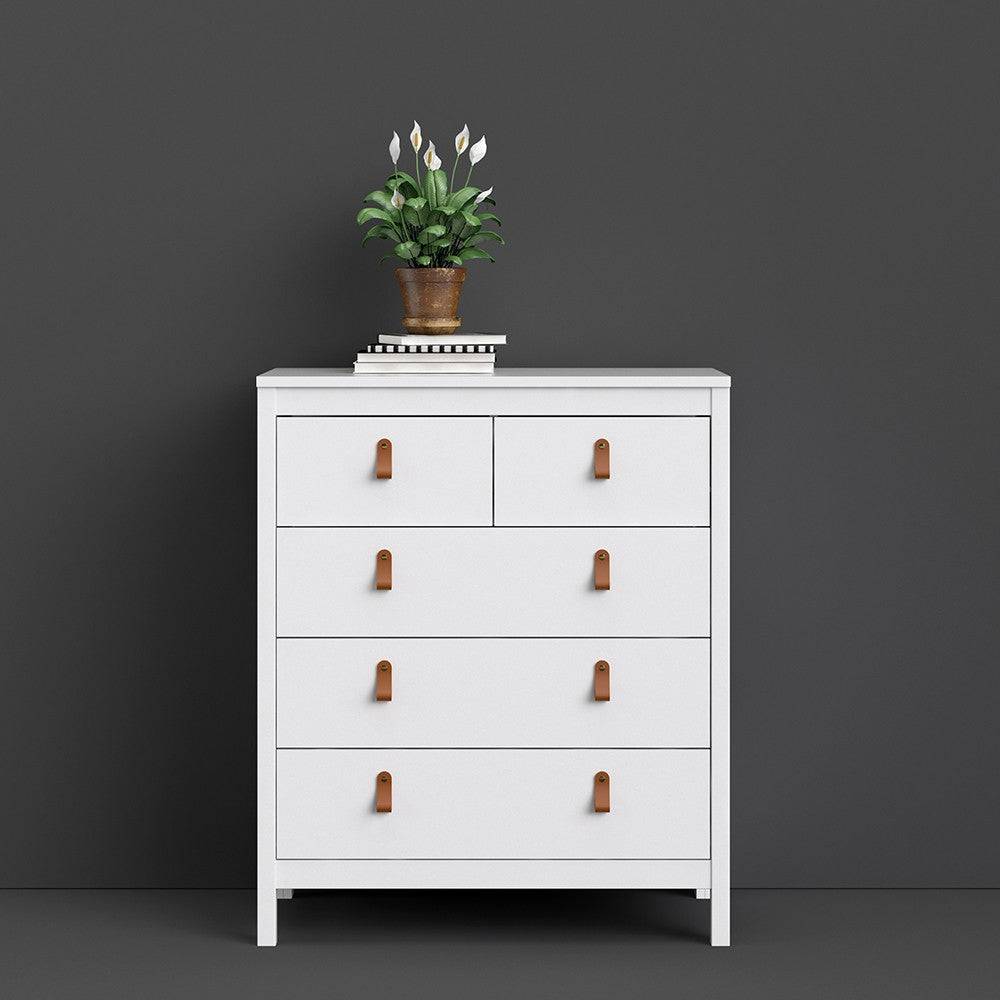 Barcelona Shaker Style (3+2) 5 Drawer Chest of Drawers in White - Price Crash Furniture