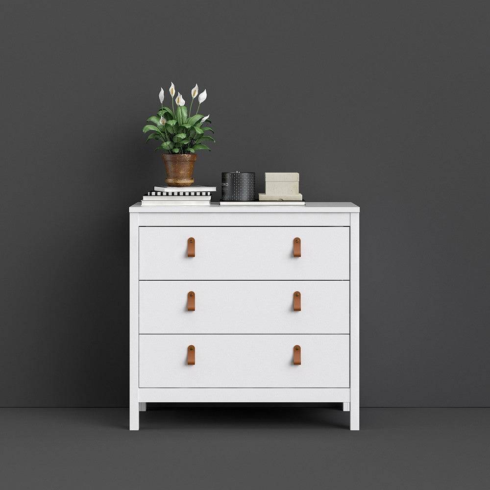 Barcelona Shaker Style 3 Drawer Chest of Drawers in White - Price Crash Furniture