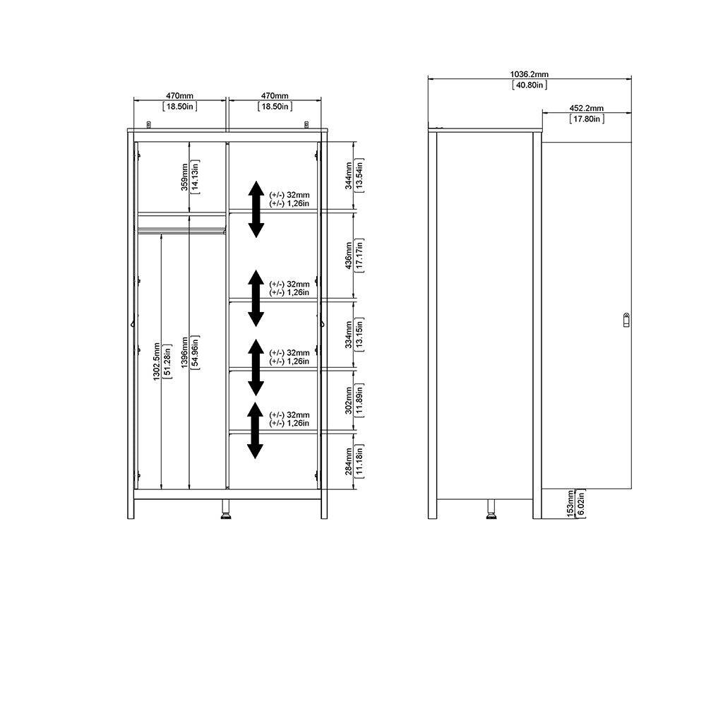 Barcelona Wardrobe with 2 Doors in White - Price Crash Furniture