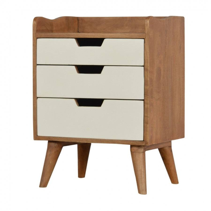Bedside With 3 White Hand Painted Cut-Out Drawers - Price Crash Furniture