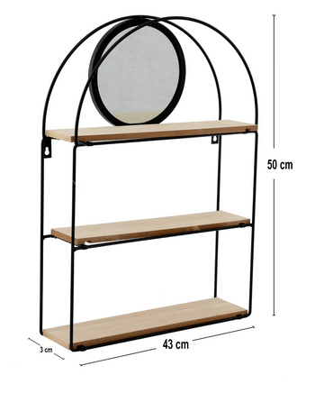 Black Metal 3 Shelves With Mirror - Price Crash Furniture