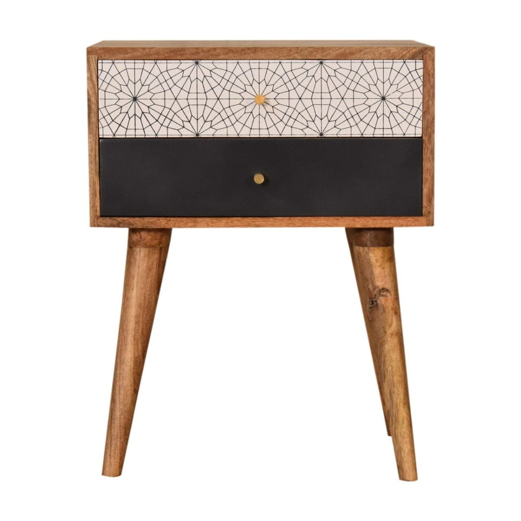 Black Patterned Bedside Table Unit - Price Crash Furniture