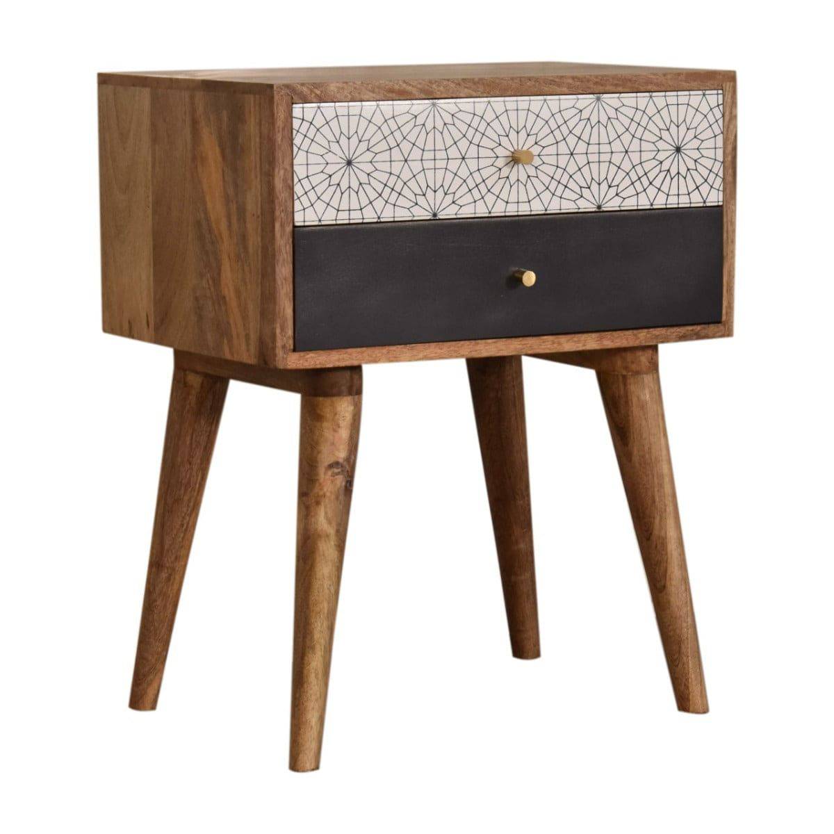 Black Patterned Bedside Table Unit - Price Crash Furniture