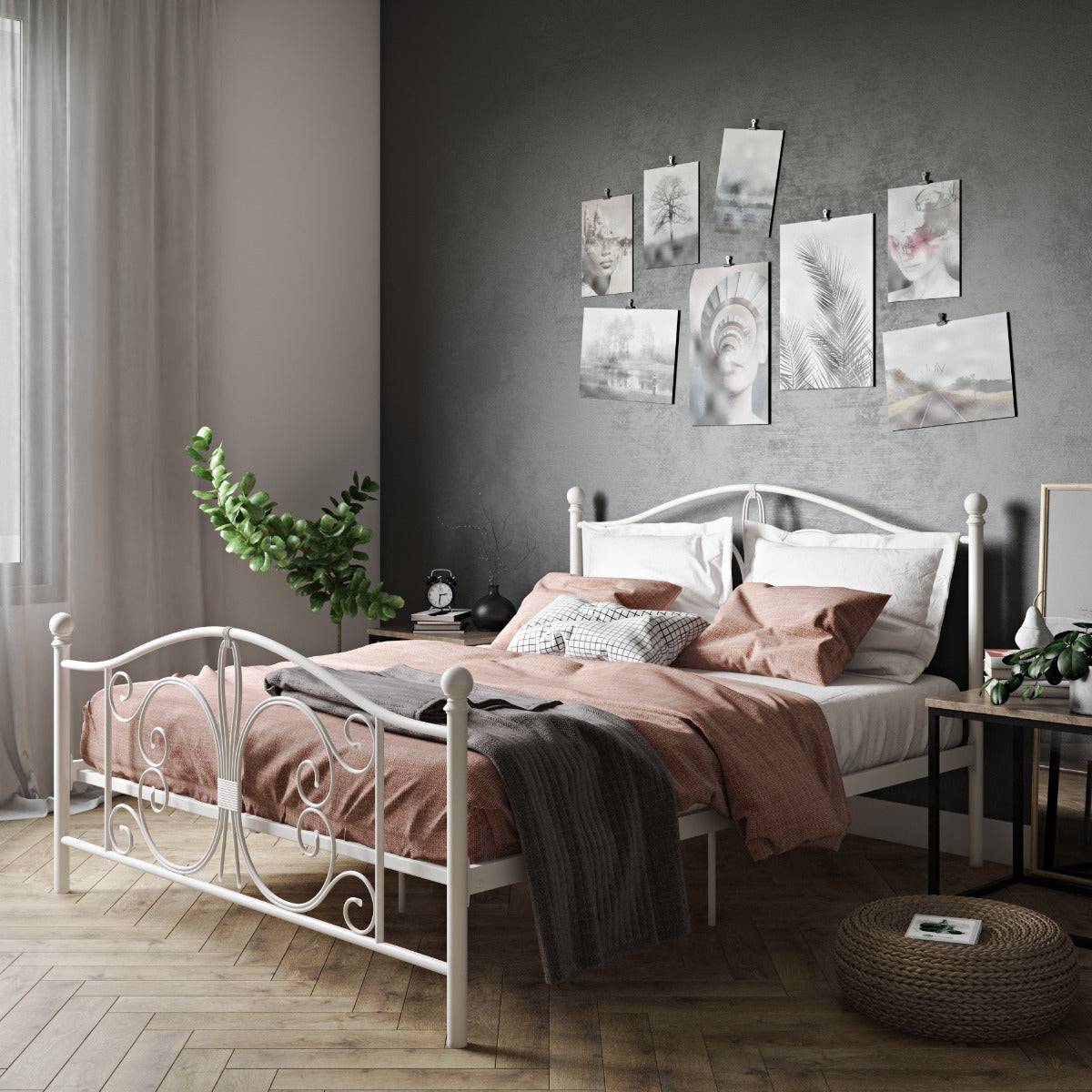 Bombay Metal King Size Bed Frame in White by Dorel - Price Crash Furniture